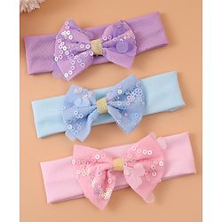 Pine Kids Free Size Headbands With Sequins Bow Applique Pack of 3 - Pink Blue & Purple