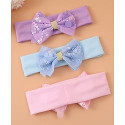 Pine Kids Free Size Headbands With Sequins Bow Applique Pack of 3 - Pink Blue & Purple