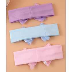 Pine Kids Free Size Headbands With Sequins Bow Applique Pack of 3 - Pink Blue & Purple