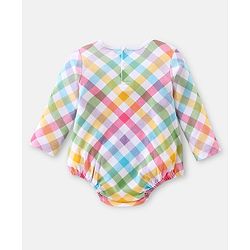 Babyhug 100% Cotton Interlock Knit Full Sleeves  Checked Onesies With Frill & Floral Print - Multicolour