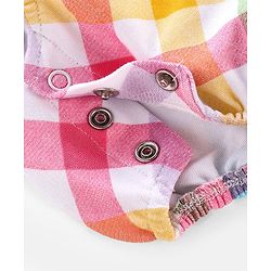 Babyhug 100% Cotton Interlock Knit Full Sleeves  Checked Onesies With Frill & Floral Print - Multicolour