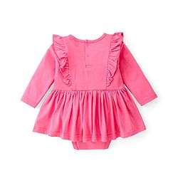 Babyhug 100 % Cotton Knit Full Sleeves Frock Style Onesie with Headband Bow Applique & Floral Print - Pink