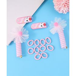 Babyhug Hair Accessories Combo Set with Floral Applique Pack of 14 Free Size - Pink