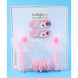 Babyhug Hair Accessories Combo Set with Floral Applique Pack of 14 Free Size - Pink