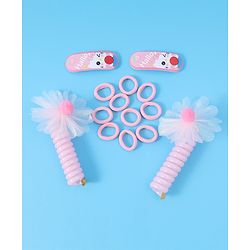 Babyhug Hair Accessories Combo Set with Floral Applique Pack of 14 Free Size - Pink