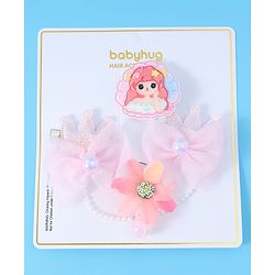 Babyhug Floral & Bow Applique  Hair Accessories Combo Sets  Free Size - Pink