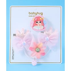 Babyhug Floral & Bow Applique  Hair Accessories Combo Sets  Free Size - Pink