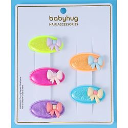 Babyhug Free Size Snap Clips with Bow Applique Pack of 5 -   Multicolor