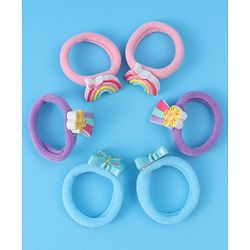 Babyhug Free Size Rubber Bands Sets with Floral  Butterfly & Rainbow Applique Pack of 6 - Multicolor