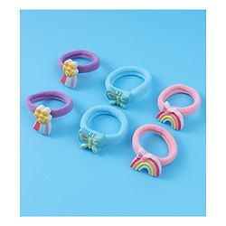Babyhug Free Size Rubber Bands Sets with Floral  Butterfly & Rainbow Applique Pack of 6 - Multicolor