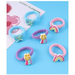 Babyhug Free Size Rubber Bands Sets with Floral  Butterfly & Rainbow Applique Pack of 6 - Multicolor