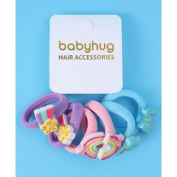 Babyhug Free Size Rubber Bands Sets with Floral  Butterfly & Rainbow Applique Pack of 6 - Multicolor