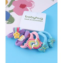 Babyhug Free Size Rubber Bands Sets with Floral  Butterfly & Rainbow Applique Pack of 6 - Multicolor