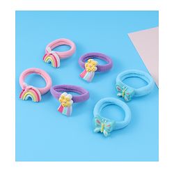 Babyhug Free Size Rubber Bands Sets with Floral  Butterfly & Rainbow Applique Pack of 6 - Multicolor