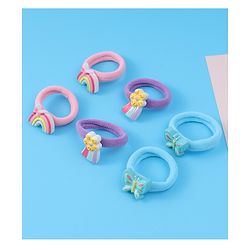 Babyhug Free Size Rubber Bands Sets with Floral  Butterfly & Rainbow Applique Pack of 6 - Multicolor