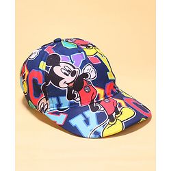 Babyhug Disney Cotton Knit Mickey Mouse Printed Summer Cap - Navy Blue