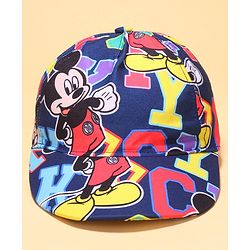 Babyhug Disney Cotton Knit Mickey Mouse Printed Summer Cap - Navy Blue