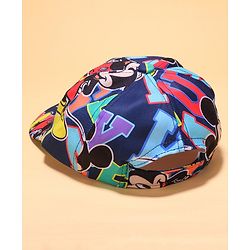Babyhug Disney Cotton Knit Mickey Mouse Printed Summer Cap - Navy Blue