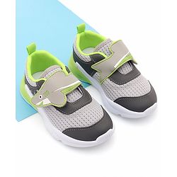 Cute Walk by Babyhug Sneaker with Velcro Closure & Shark Applique - Light Grey