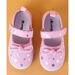 Cute Walk by Babyhug Slip On Casual Shoes with Velcro Closure & Polka Dots Print - Pink