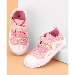 Cute Walk by Babyhug Slip On Casual Shoes with Velcro Closure & Unicorn Print - Pink