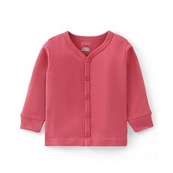 Babyhug Cotton Full Sleeves Front Open Thermal Vest Solid Colour - Coral