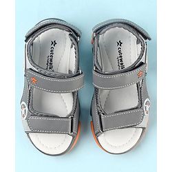 Cute Walk by Babyhug Double Velcro Closure Star Printed Sandals - Grey