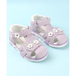 Cute Walk by Babyhug Slip On Sandals with Floral Appliques & Velcro Closure - Purple