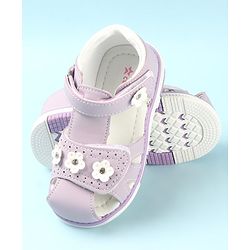 Cute Walk by Babyhug Slip On Sandals with Floral Appliques & Velcro Closure - Purple