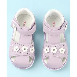 Cute Walk by Babyhug Slip On Sandals with Floral Appliques & Velcro Closure - Purple