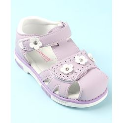 Cute Walk by Babyhug Slip On Sandals with Floral Appliques & Velcro Closure - Purple