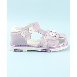 Cute Walk by Babyhug Slip On Sandals with Floral Appliques & Velcro Closure - Purple