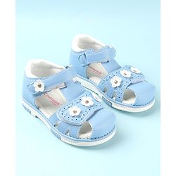 Cute Walk by Babyhug Slip On Sandals with Floral Appliques & Velcro Closure - Blue