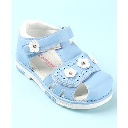 Cute Walk by Babyhug Slip On Sandals with Floral Appliques & Velcro Closure - Blue