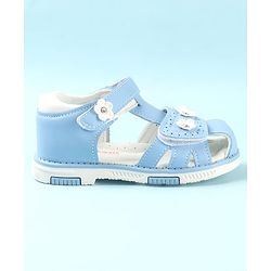 Cute Walk by Babyhug Slip On Sandals with Floral Appliques & Velcro Closure - Blue
