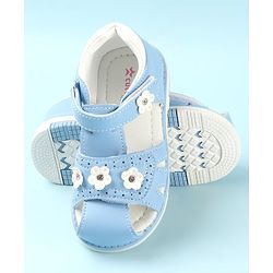 Cute Walk by Babyhug Slip On Sandals with Floral Appliques & Velcro Closure - Blue