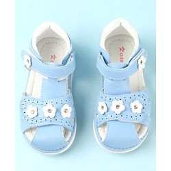 Cute Walk by Babyhug Slip On Sandals with Floral Appliques & Velcro Closure - Blue