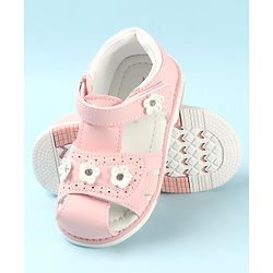 Cute Walk by Babyhug Slip On Sandals with Floral Appliques & Velcro Closure - Blue