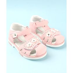 Cute Walk by Babyhug Slip On Sandals with Floral Appliques & Velcro Closure - Pink