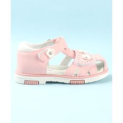 Cute Walk by Babyhug Slip On Sandals with Floral Appliques & Velcro Closure - Pink