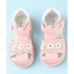 Cute Walk by Babyhug Slip On Sandals with Floral Appliques & Velcro Closure - Pink