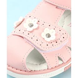 Cute Walk by Babyhug Slip On Sandals with Floral Appliques & Velcro Closure - Pink