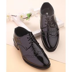 Cute Walk by Babyhug Lace Up Shinny Formal & Party Wear Shoes - Black