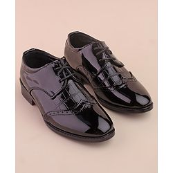 Cute Walk by Babyhug Lace Up Shinny Formal & Party Wear Shoes - Black