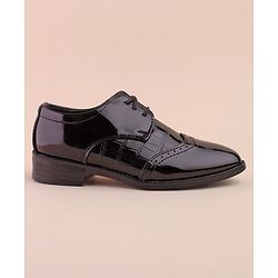Cute Walk by Babyhug Lace Up Shinny Formal & Party Wear Shoes - Black