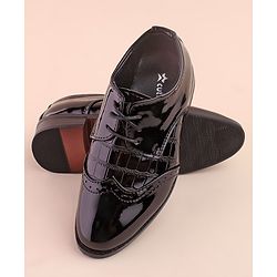 Cute Walk by Babyhug Lace Up Shinny Formal & Party Wear Shoes - Black