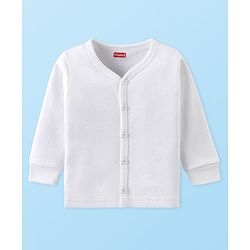 Babyhug Cotton Knit Full Sleeves Solid Colour Front Open Thermal Vest & Pant Set - Off White