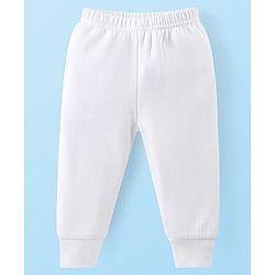 Babyhug Cotton Knit Full Sleeves Solid Colour Front Open Thermal Vest & Pant Set - Off White