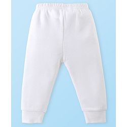 Babyhug Cotton Knit Full Sleeves Solid Colour Front Open Thermal Vest & Pant Set - Off White