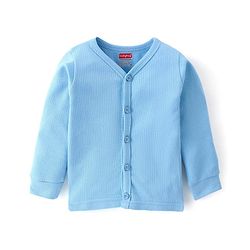 Babyhug Full Sleeves Front Open Solid Thermal Vest & Pant - Blue
